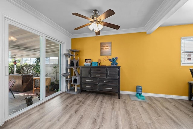 102 Sierra Way, Chula Vista, CA 91911 - interior space featuring light wood-type flooring, healthy amount of natural light, a ceiling fan, and crown molding