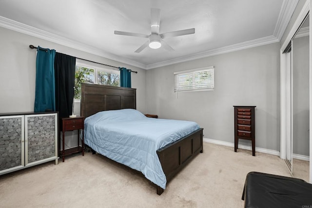102 Sierra Way, Chula Vista, CA 91911 - bedroom with light colored carpet, multiple windows, crown molding, and ceiling fan