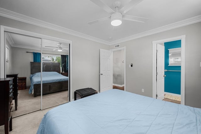102 Sierra Way, Chula Vista, CA 91911 - bedroom with carpet flooring, ornamental molding, ceiling fan, and a closet