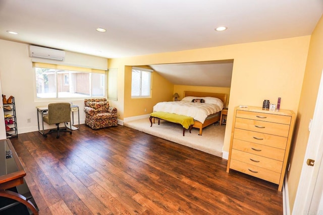 1560 Cavernt Pt, Chula Vista, CA 91911 - bedroom with a wall mounted air conditioner, dark wood-style floors, and recessed lighting