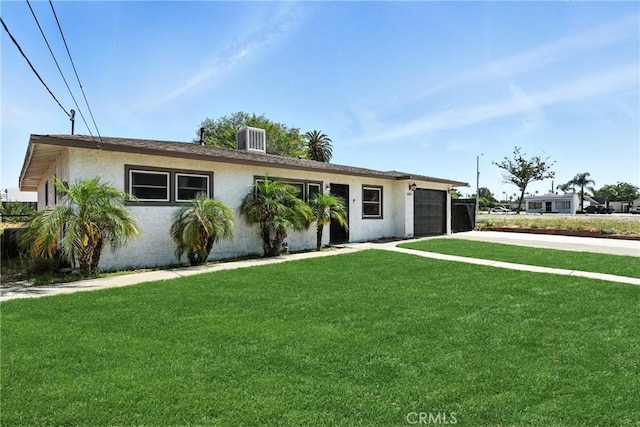16874 Athol St, Fontana, CA 92335 - ranch-style house featuring stucco siding, an attached garage, a front lawn, and concrete driveway