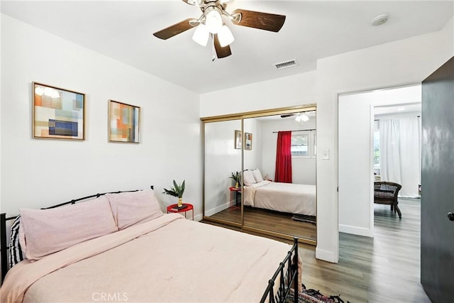 16874 Athol St, Fontana, CA 92335 - bedroom featuring wood finished floors, a closet, and a ceiling fan
