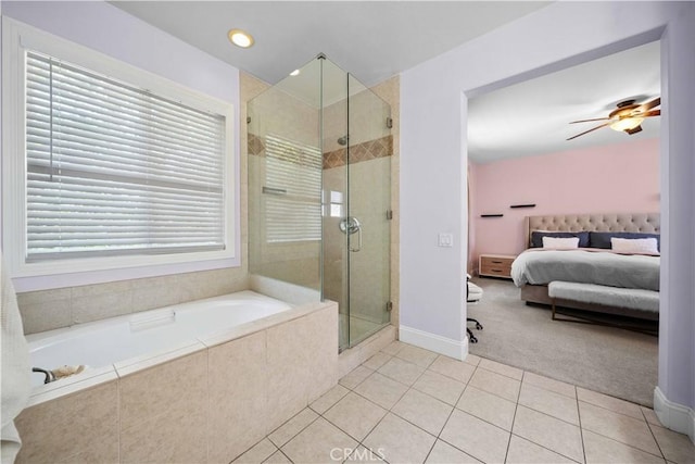 21 Dawnwood, Ladera Ranch, CA 92694 - full bathroom featuring tile patterned flooring, a stall shower, a bath, ensuite bathroom, and recessed lighting
