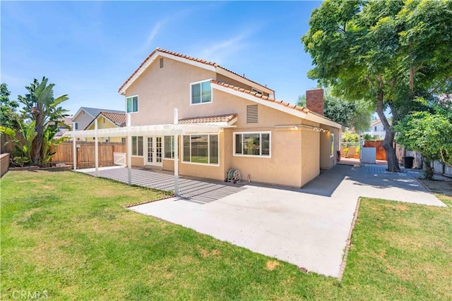 24046 Lindley St, Mission Viejo, CA 92691 - back of property with stucco siding, a fenced backyard, a tiled roof, and a pergola