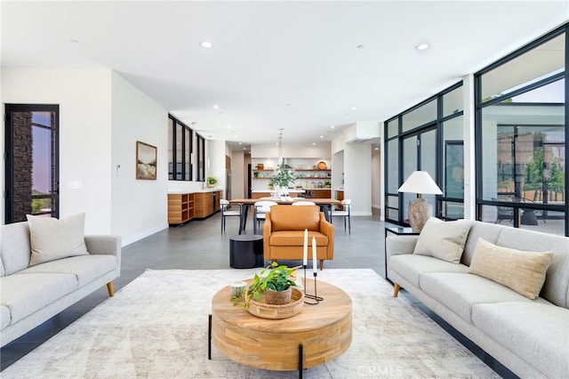 1912 Edgefair Ln, Redlands, CA 92373 - living room with finished concrete flooring and recessed lighting