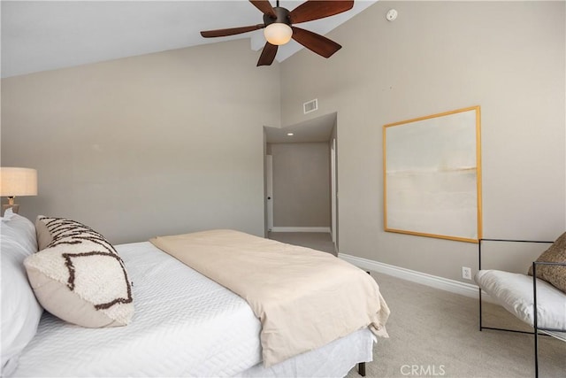 24532 La Cienega St, Laguna Hills, CA 92653 - bedroom featuring carpet flooring, high vaulted ceiling, and a ceiling fan