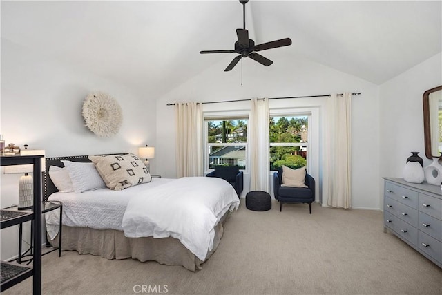 24532 La Cienega St, Laguna Hills, CA 92653 - bedroom featuring vaulted ceiling, carpet flooring, and a ceiling fan