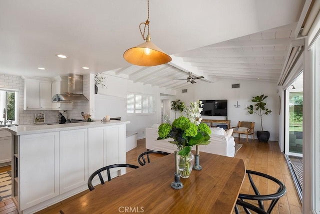 484 E 16th St, Costa Mesa, CA 92627 - dining room with light wood-style floors, ceiling fan, and recessed lighting