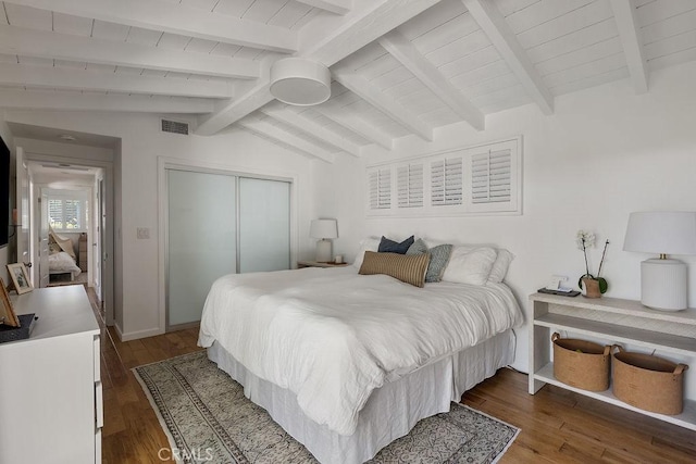 484 E 16th St, Costa Mesa, CA 92627 - bedroom with a closet, wooden ceiling, and wood finished floors