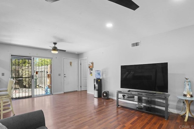 2164 Bluehaven Ct, San Diego, CA 92154 - living room featuring a ceiling fan, wood finished floors, and recessed lighting