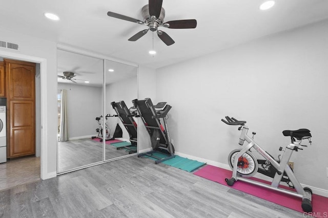 2164 Bluehaven Ct, San Diego, CA 92154 - workout area with recessed lighting, a ceiling fan, and wood finished floors