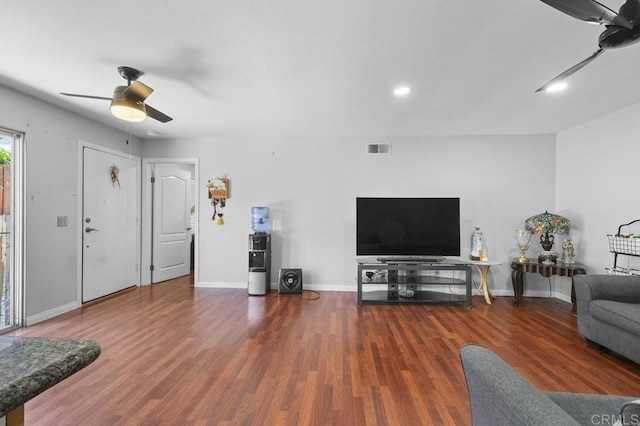 2164 Bluehaven Ct, San Diego, CA 92154 - living room with ceiling fan, wood finished floors, and recessed lighting