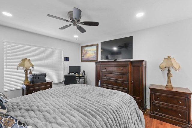 2164 Bluehaven Ct, San Diego, CA 92154 - bedroom featuring dark wood-style flooring, recessed lighting, ceiling fan, and an office area