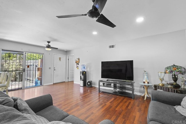 2164 Bluehaven Ct, San Diego, CA 92154 - living area featuring a ceiling fan, wood finished floors, and recessed lighting