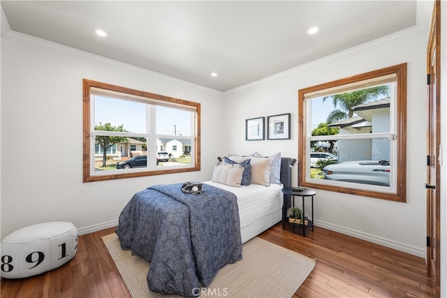 5116 Faust Ave, Lakewood, CA 90713 - bedroom with hardwood / wood-style flooring, crown molding, and recessed lighting
