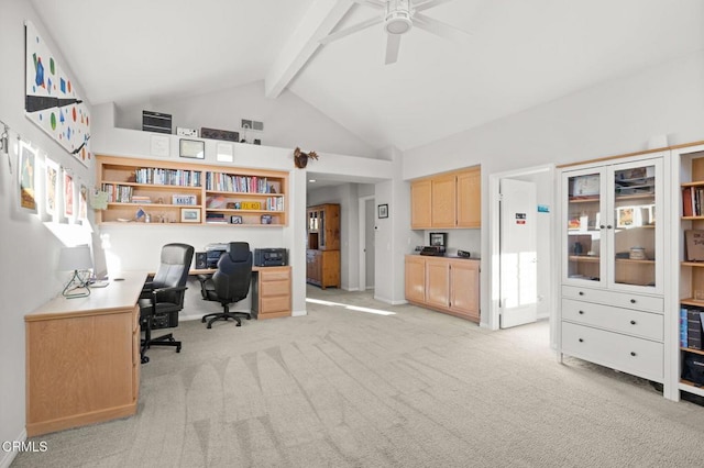 2106 Fox Den Ct, Oxnard, CA 93036 - office space with light carpet, beamed ceiling, a ceiling fan, and high vaulted ceiling