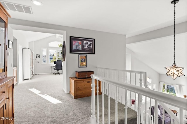 2106 Fox Den Ct, Oxnard, CA 93036 - hallway featuring light colored carpet, healthy amount of natural light, vaulted ceiling, and recessed lighting
