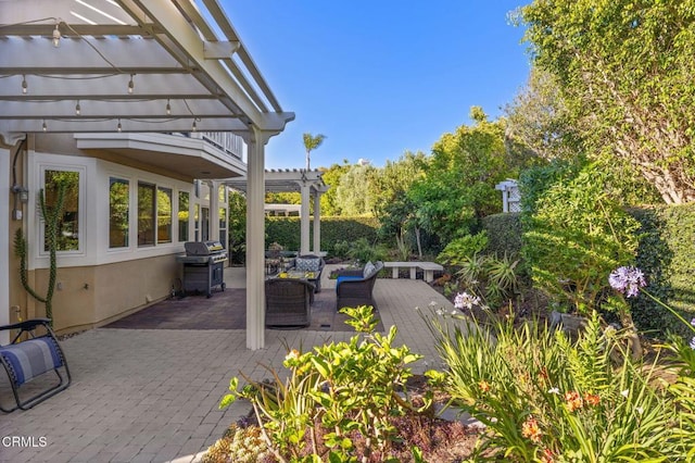 2106 Fox Den Ct, Oxnard, CA 93036 - view of patio featuring a pergola, outdoor lounge area, and area for grilling