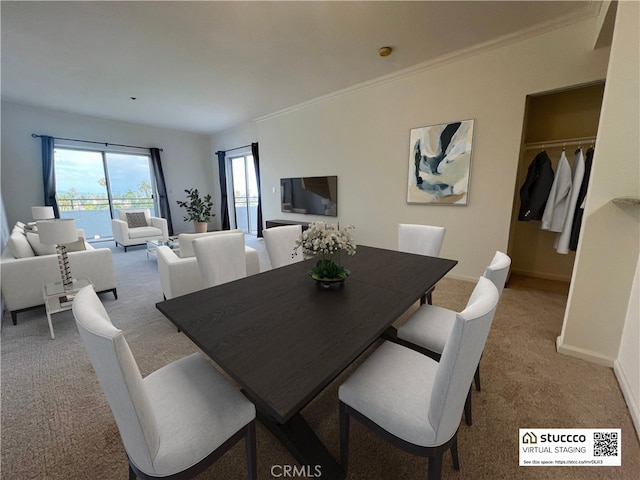 838 Pine Ave Unit 510, Long Beach, CA 90813 - dining space featuring carpet flooring and ornamental molding