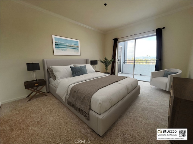 838 Pine Ave Unit 510, Long Beach, CA 90813 - bedroom featuring access to outside, carpet, and ornamental molding