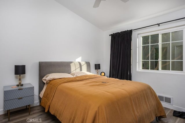 17 Carnegie, San Jose, CA 95116 - bedroom featuring wood finished floors, lofted ceiling, and a ceiling fan