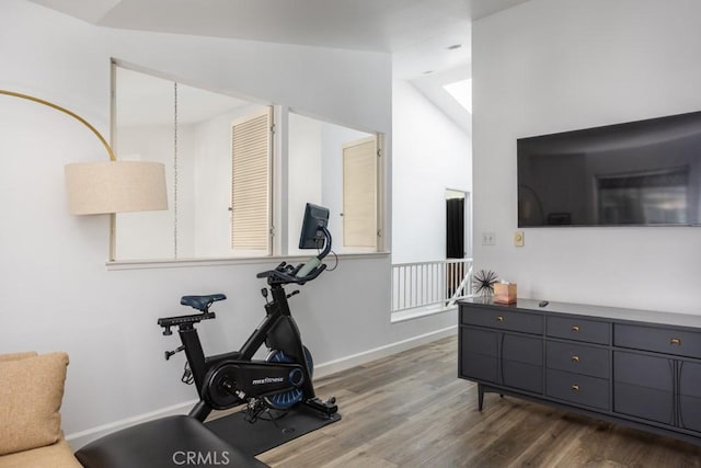 17 Carnegie, San Jose, CA 95116 - exercise area with dark wood-style flooring and lofted ceiling