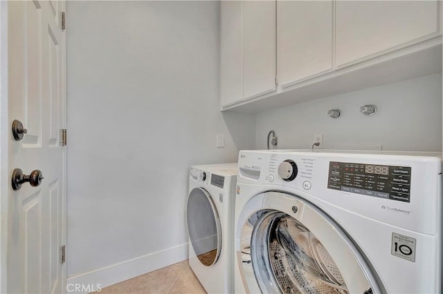 19325 Peachtree Ln, Huntington Beach, CA 92648 - washroom featuring washer and dryer, light tile patterned flooring, and cabinet space