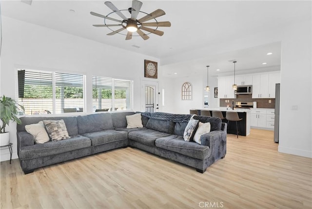 12207 Snapping Turtle Rd, Apple Valley, CA 92308 - living area with light wood-type flooring, recessed lighting, and a ceiling fan
