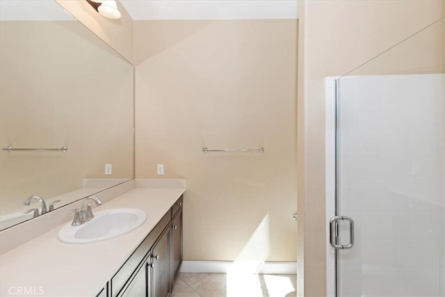 16858 Mariposa Ave, Riverside, CA 92504 - full bathroom featuring vanity, tile patterned floors, and a stall shower
