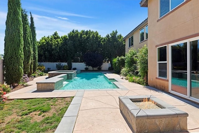 16858 Mariposa Ave, Riverside, CA 92504 - view of pool featuring a fire pit, an in-ground hot tub, a fenced backyard, and a patio
