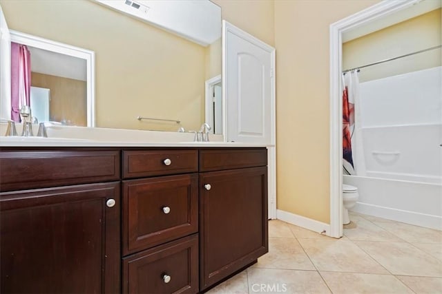 16858 Mariposa Ave, Riverside, CA 92504 - bathroom featuring double vanity, tile patterned floors, and shower / bath combination with curtain