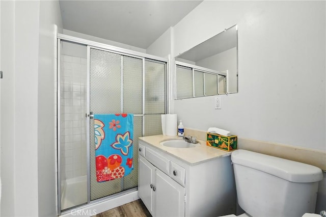 2007 Socrates Ave, Simi Valley, CA 93065 - bathroom with a stall shower, vanity, and wood finished floors