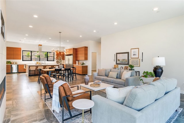 1922 Edgefair Ln, Redlands, CA 92373 - living area featuring recessed lighting and a chandelier