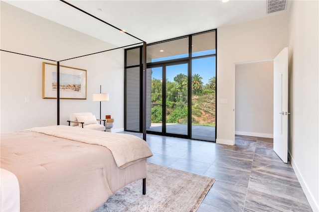 1922 Edgefair Ln, Redlands, CA 92373 - bedroom with floor to ceiling windows, access to exterior, tile patterned flooring, and recessed lighting