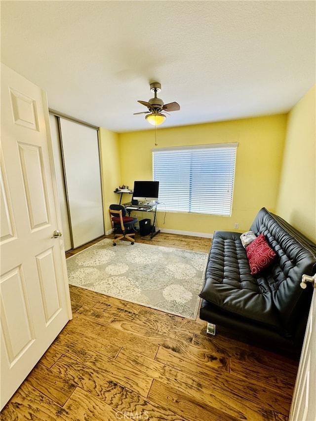 6159 Fleetwood Ln, Chino Hills, CA 91709 - living room with a desk, ceiling fan, and wood finished floors