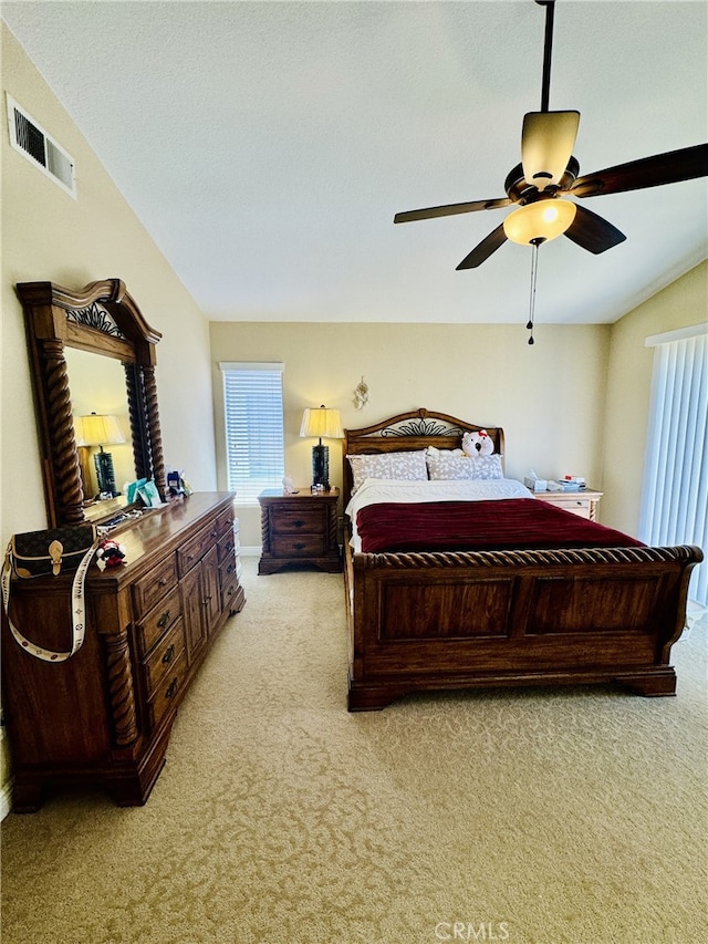 6159 Fleetwood Ln, Chino Hills, CA 91709 - bedroom with light colored carpet, a ceiling fan, and vaulted ceiling