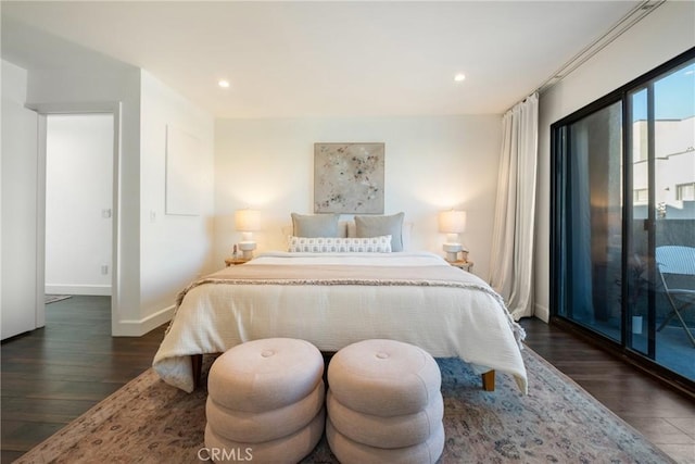 1830 N Alvarado St Unit 14, Los Angeles, CA 90026 - bedroom with dark wood-type flooring, access to exterior, and recessed lighting