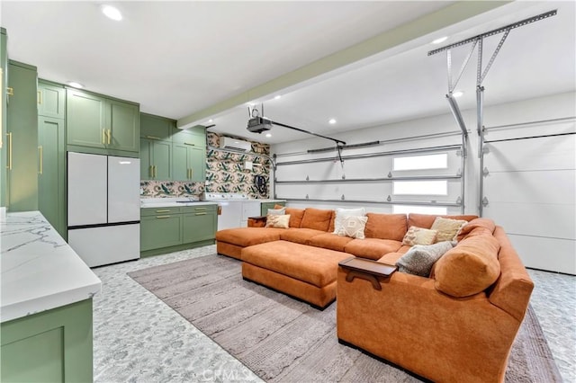 810 E Dalton Ave, Glendora, CA 91741 - living area with washer / clothes dryer, recessed lighting, beamed ceiling, and a garage