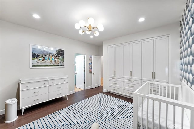810 E Dalton Ave, Glendora, CA 91741 - bedroom with a chandelier, dark wood-style floors, and recessed lighting