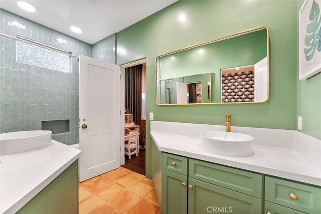 810 E Dalton Ave, Glendora, CA 91741 - bathroom with vanity, a tile shower, and tile patterned floors