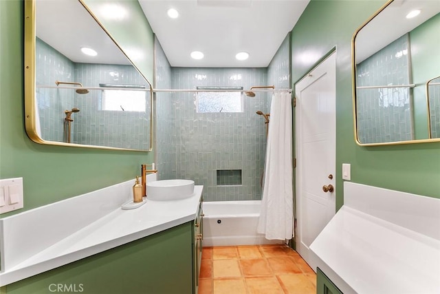 810 E Dalton Ave, Glendora, CA 91741 - bathroom featuring shower / tub combo with curtain, vanity, and recessed lighting