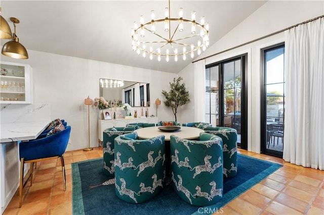 810 E Dalton Ave, Glendora, CA 91741 - dining area featuring lofted ceiling, a chandelier, and tile patterned floors