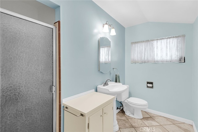 7219 Font Ave, Jurupa Valley, CA 92509 - full bath with tile patterned floors, a stall shower, and vaulted ceiling
