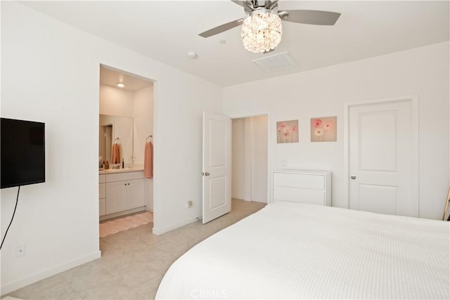 11624 Sky Pointe Dr, Desert Hot Springs, CA 92240 - bedroom featuring ensuite bath and a ceiling fan