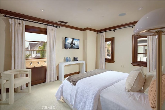 3300 Ocean Blvd, Corona Del Mar, CA 92625 - bedroom with crown molding and light carpet