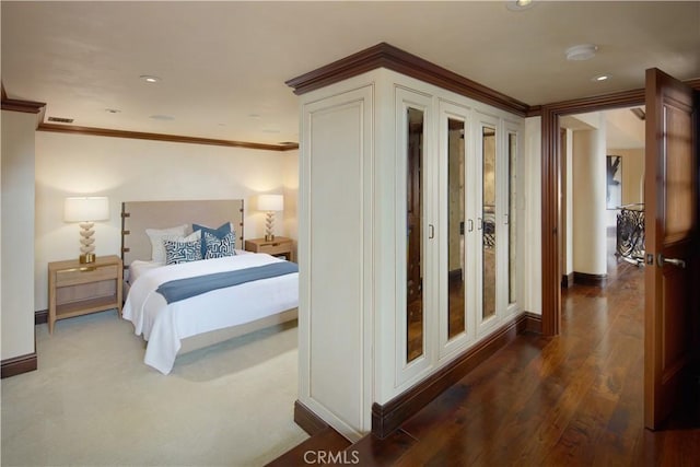 3300 Ocean Blvd, Corona Del Mar, CA 92625 - bedroom with ornamental molding, dark wood finished floors, and recessed lighting