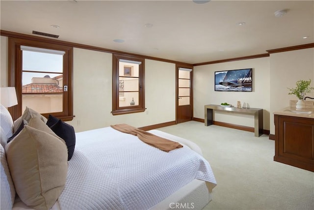 3300 Ocean Blvd, Corona Del Mar, CA 92625 - bedroom with light colored carpet and ornamental molding