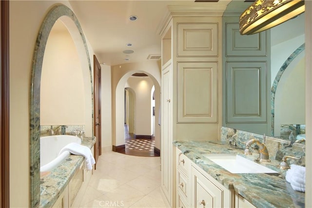 3300 Ocean Blvd, Corona Del Mar, CA 92625 - bathroom with vanity, a bath, tile patterned floors, and recessed lighting