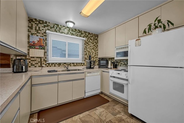 2464 Maclennan St, Napa, CA 94558 - kitchen featuring white appliances, light countertops, tasteful backsplash, and stone finish flooring