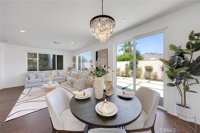 13450 Prosperity Pl, Garden Grove, CA 92843 - dining area with a chandelier, wood finished floors, and recessed lighting